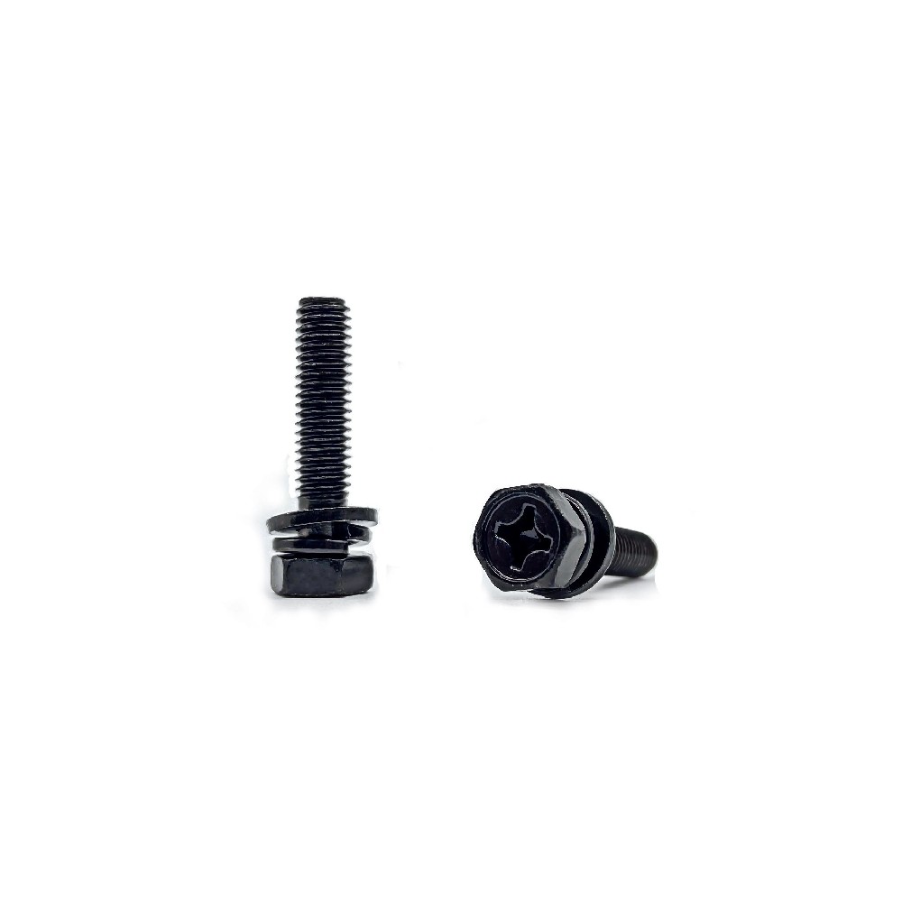 Hexagon head cross groove spring flat combination bolt M6 × 27-5.8-environmental protection black zi